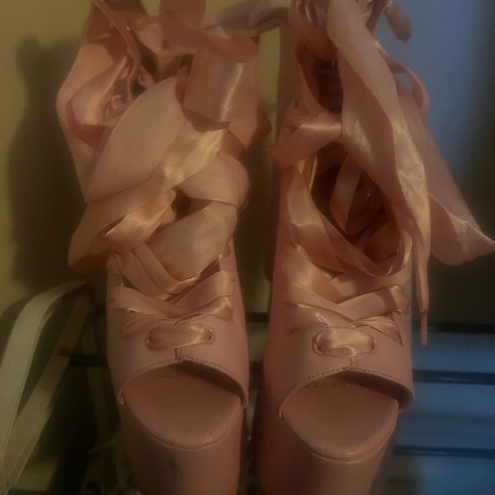Dolls Kill Pink Satin Platform Heels